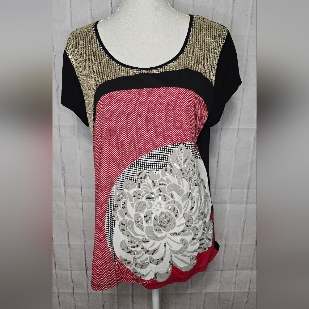 Chico's Eastern Splice Hollis Short Sleeve Top